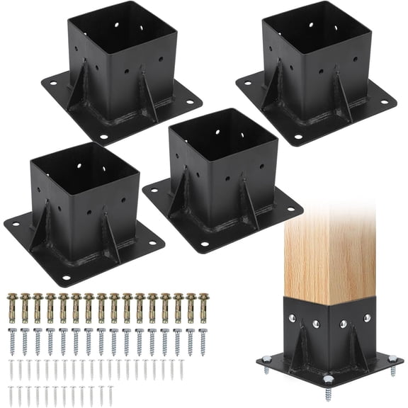 4 Pack Post Bracket Base Kit Heavy-Duty Steel Anchors for 4x4 Lumber Pergola Gazebo