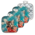 thumbnail image 1 of 4 Pack Pot Holders,Kitchen Essential, Potholder Set,Adorable Kitten Peeking From A Polka Dotted Cup, 1 of 6