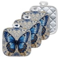 thumbnail image 1 of 4 Pack Pot Holders,Kitchen Essential, Potholder Set,Blue Butterfly With Spotted Wings, 1 of 6