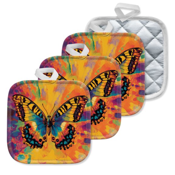 4 Pack Pot Holders,Kitchen Essential, Potholder Set,Butterfly With A Dynamic Colorful Background