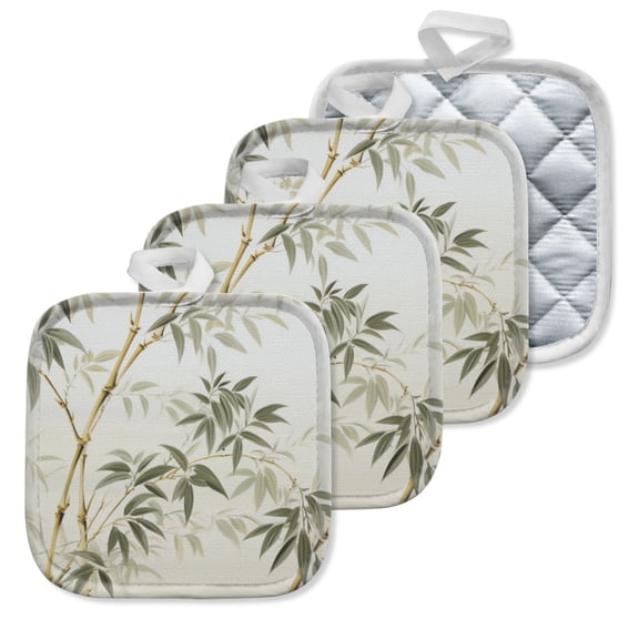 4 Pack Pot Holders,Kitchen Essential, Potholder Set,Delicate Bamboo Branches And Leaves Pattern