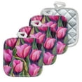 thumbnail image 1 of 4 Pack Pot Holders,Kitchen Essential, Potholder Set,Elegant Pink Tulips In A Watercolor Array, 1 of 6