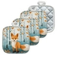 thumbnail image 1 of 4 Pack Pot Holders,Kitchen Essential, Potholder Set,Fox In A Birch Forest In Autumn Tones, 1 of 6
