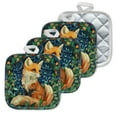 thumbnail image 1 of 4 Pack Pot Holders,Kitchen Essential, Potholder Set,Fox In A Greenery Filled Decorative Illustration, 1 of 6