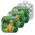 thumbnail image 1 of 4 Pack Pot Holders,Kitchen Essential, Potholder Set,Golden Retriever In A Lush Green Oasis, 1 of 6
