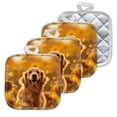 thumbnail image 1 of 4 Pack Pot Holders,Kitchen Essential, Potholder Set,Golden Retriever Smiling In A Sunflower Field, 1 of 6