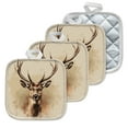 thumbnail image 1 of 4 Pack Pot Holders,Kitchen Essential, Potholder Set,Illustration Of Deer Head With Large Antlers, 1 of 6