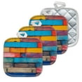 thumbnail image 1 of 4 Pack Pot Holders,Kitchen Essential, Potholder Set,Multicolored Wooden Plank Background With A Retro Feel, 1 of 6