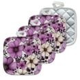 thumbnail image 1 of 4 Pack Pot Holders,Kitchen Essential, Potholder Set,Purple And Cream Flower Pattern, 1 of 6