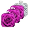 thumbnail image 1 of 4 Pack Pot Holders,Kitchen Essential, Potholder Set,The Enchanting Allure Of A Dew Adorned Purple Rose, 1 of 6