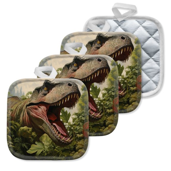 4 Pack Pot Holders,Kitchen Essential, Potholder Set,Tyrannosaurus Rex In A Mysterious Jungle