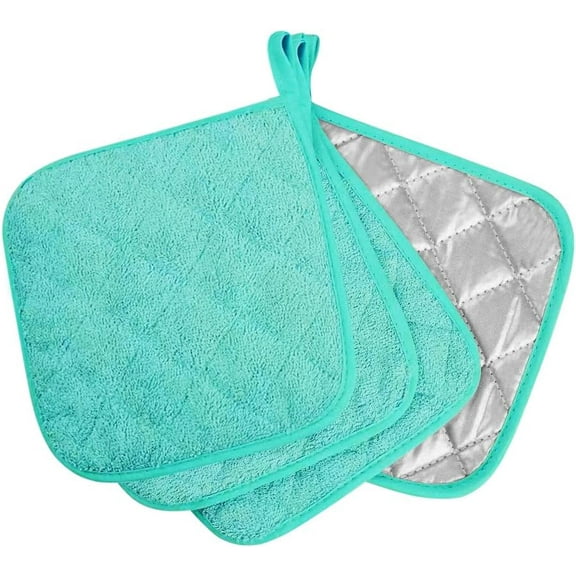 4-Pack Pot Holders for Kitchen High Heat Resistant Potholder, 100% Cotton Hot Pads, Quilted Terry Hot Pot Holder Set for Kitchens, Washable Trivet for Cooking and Baking 7x7 Inches (Light gray)