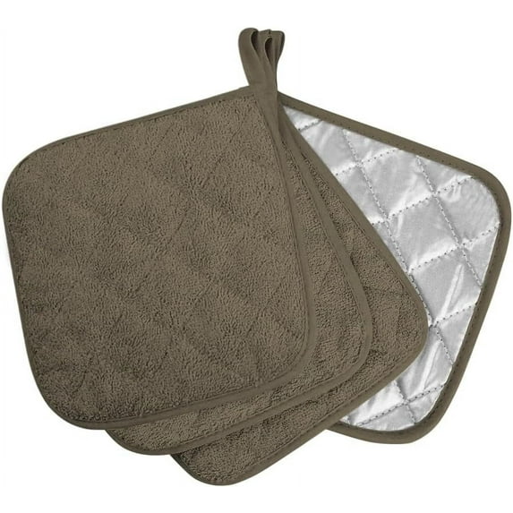 4-Pack Pot Holders for Kitchen High Heat Resistant Potholder, 100% Cotton Hot Pads, Quilted Terry Hot Pot Holder Set for Kitchens, Washable Trivet for Cooking and Baking 7x7 Inches (Light gray)
