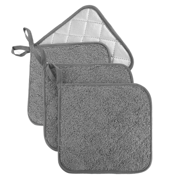 4 Pack Pot Holders for Kitchen Heat Resistant Pot Holders Sets Oven Hot Pads Terry Cloth Pot Holders for Cooking Baking(7"x 7",GRAY)