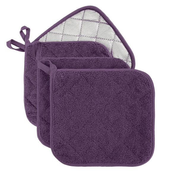 4 Pack Pot Holders for Kitchen Heat Resistant Pot Holders Sets Oven Hot Pads Terry Cloth Pot Holders for Cooking Baking(7"x 7",PURPLE)