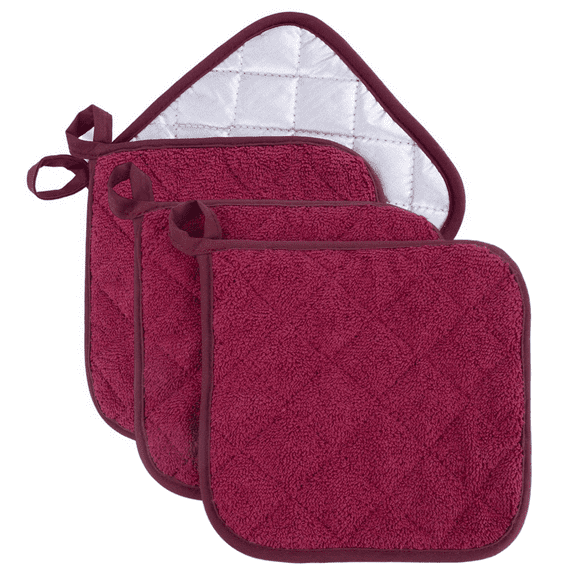 4 Pack Pot Holders for Kitchen Heat Resistant Pot Holders Sets Oven Hot Pads Terry Cloth Pot Holders for Cooking Baking(7"x 7", RED)