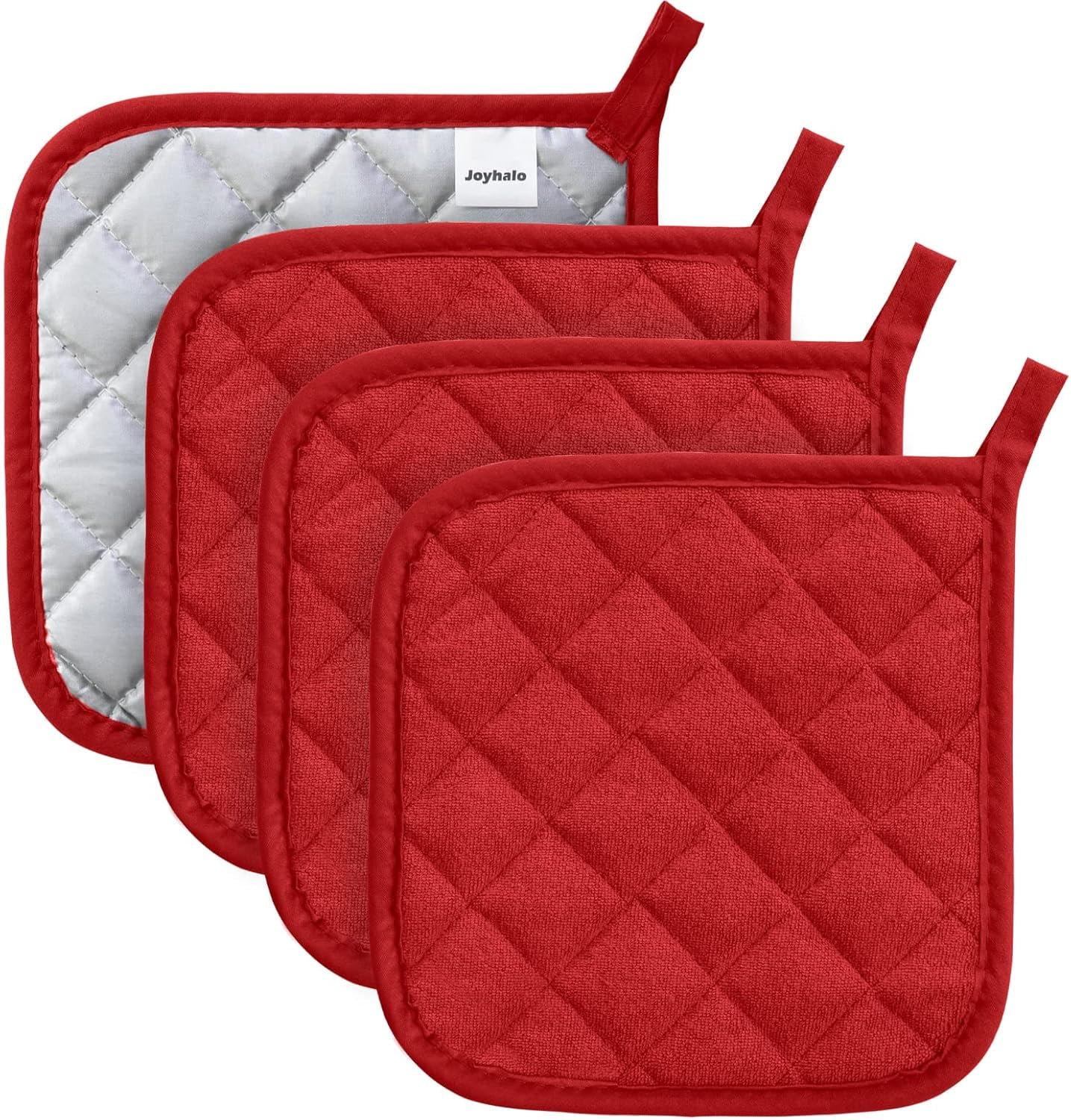 Red Quilted Cotton 8-Inch Pot Holders Set of 4