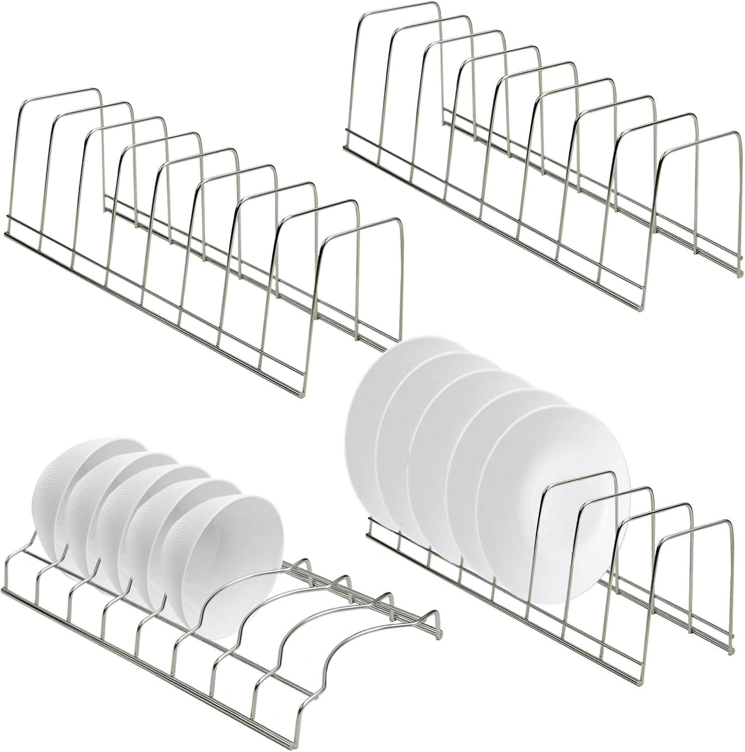4 Pack Pot Lid Organizer for Cabinet with Plate Drying Rack,Stainless ...