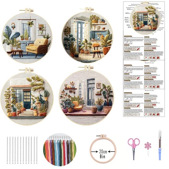 4‑Pack Potted Plant Embroidery Kits DIY Botanical Cross Stitch Set for ... - Botanical Embroidery Kits With Design Pattern