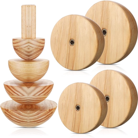 4 Pack Pottery Molds Plaster Wood Tools with Handle for Ceramic Top Forms DIY Bowls Plate Dish Slump Press Art Making(Hemispherical,3.5'' 4.5'' 5.5'' 6.5'' Thickness 2.5'')