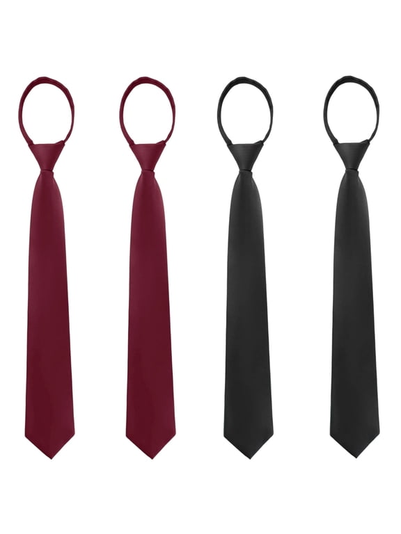 4 Pack Pre Tied Adjustable Solid Neckties, 2 Red & 2 Black 3.15 Inch Zipper Ties For Men Women Daily Business Wear