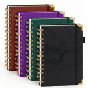 4-Pack Premium A4 Hardcover Spiral Journal, Tree of Life PU Leather Notebook with 300 Pages,  Elastic Band, Gold Corners, Inner Pocket & Pen Loop