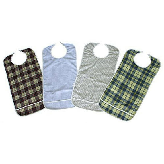 4 Pack Premium Adult Bibs with Crumb Catcher and Vinyl Backing