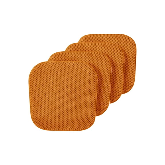 4 Pack: Premium Comfort Non Slip Memory Foam Kitchen & Dining Room Seat/Chair Cushions - Pumpkin Spice
