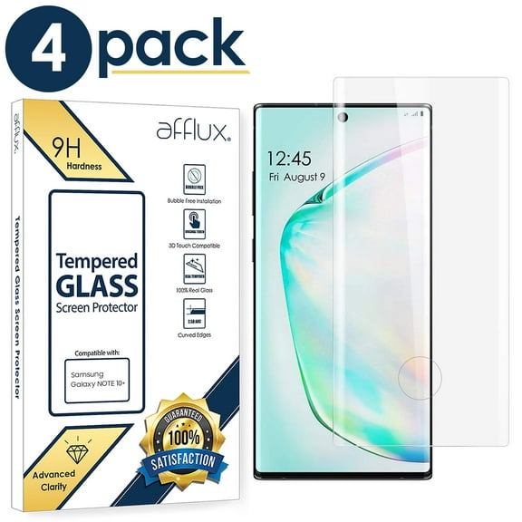 4-Pack Premium HD Clear Tempered Glass Screen Protector For Galaxy Note 10+ Anti-Scratch, Anti-Bubble Case Friendly 3D Curved Film Compatible with Galaxy Note10+