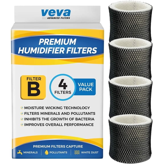 4 Pack Premium Humidifier Filters Replacement for Holmes Filter B, HWF64, and Other Sunbeam Bionaire Cool Mist Humidifiers