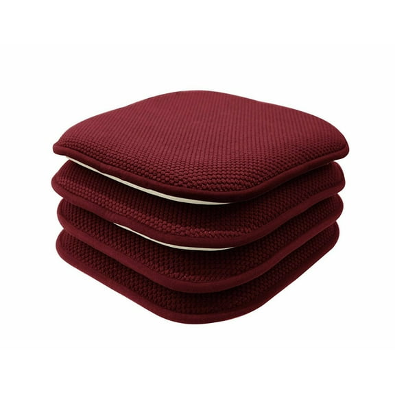 4 Pack Premium Memory Foam Non-Slip Ultra Soft Chenille Surface Chair Pad Cushions - Country Burgundy