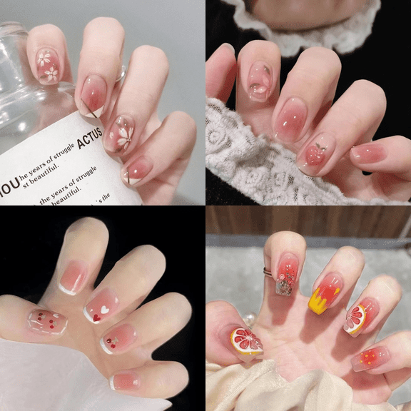 4-Pack Press on Nails - 96 Pieces Long-Wear, Glossy Finish, Quick Stick, No Glue Needed, Perfect for Dance, Party, Daily Wear, Fashionable Nail Art for Women/Girls