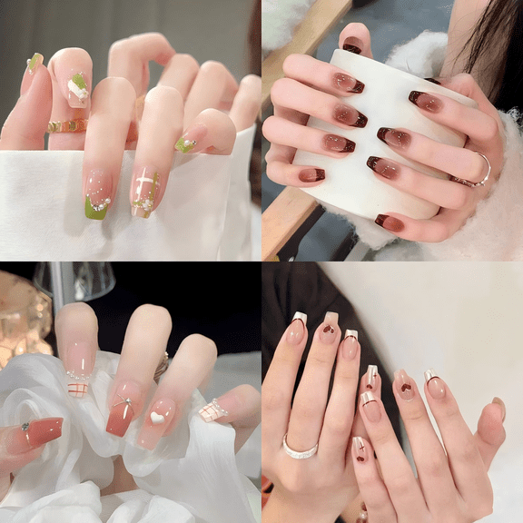 4-Pack Press on Nails - 96 Pieces Long-Wear, Glossy Finish, Quick Stick, No Glue Needed, Perfect for Dance, Party, Daily Wear, Fashionable Nail Art for Women/Girls