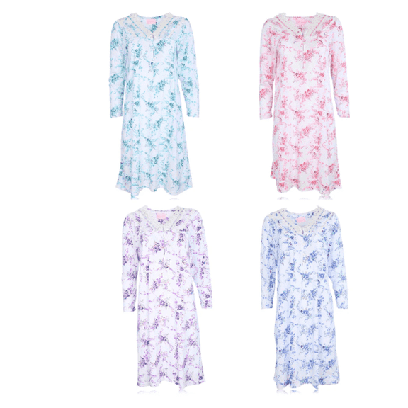 4 Pack Pretty Woman 100% Cotton Woman Long Sleeve Nightgowns, Sleepwear Soft Pajama Dress, Nightshirts for Women, Soft Cotton Comfy Lightweight Long-Sleeve Nightdress
