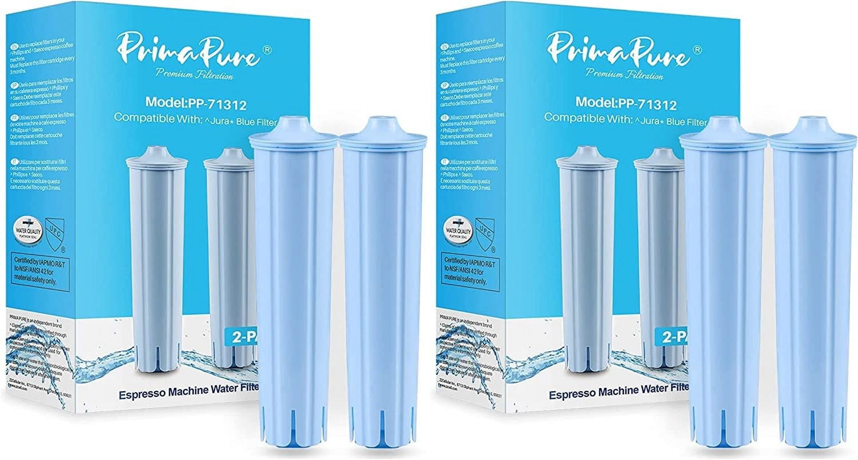 4-Pack PrimaPure Coffee Machine Water Filter Replacement for Jura Clearyl Blue 71445, 67879, ENA3, ENA5, J6, J9, J95 Certified To NSF / ANSI 42 by IAPMO R&T