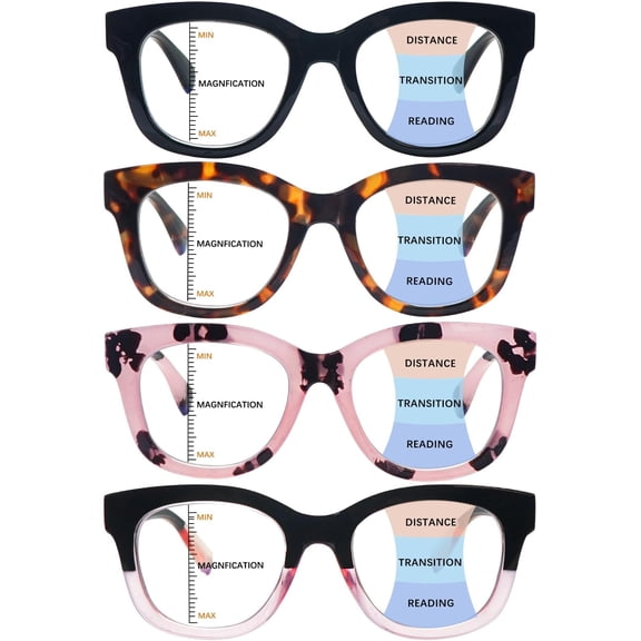 4 Pack Progressive Multifocus Reading Glasses for Women Spring Hinge Blue Light Blocking Computer Readers