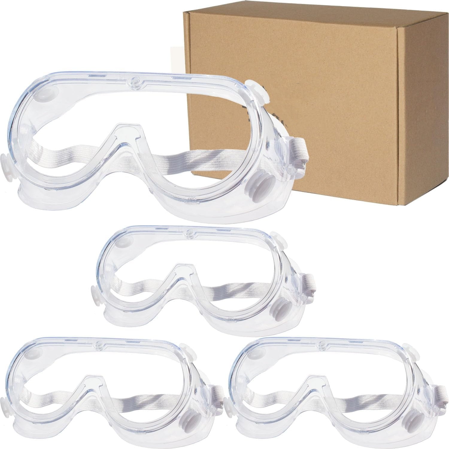 4 Pack Protective Safety Goggles , Soft & Lightweight Lab Glasses for Chemistry, Construction, Onion Cutting  Over-Prescription Anti-Splash Eye Protection (White)