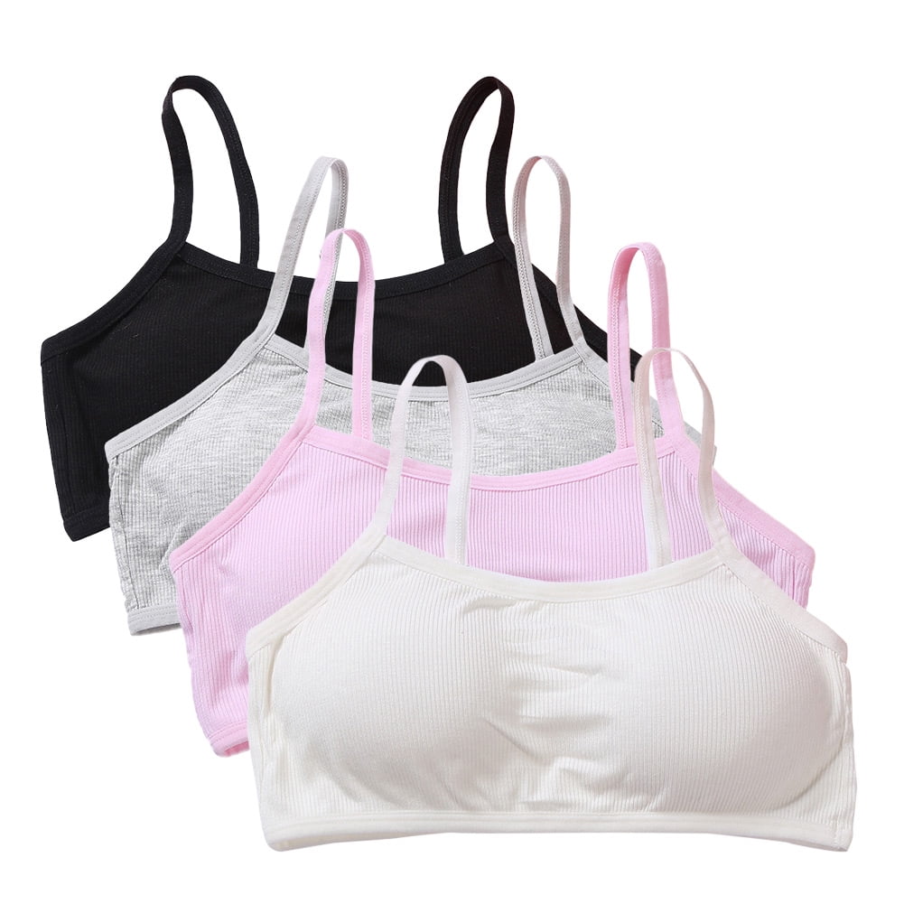 4-Pack Puberty Big Girls Cotton Development Bra Cropped Cami Training ...