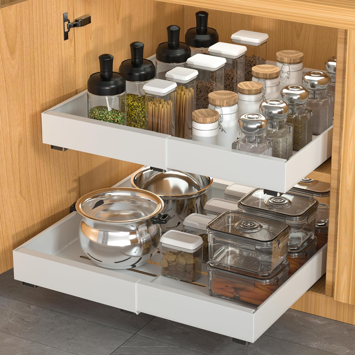4 Pack Pull Out Cabinet Organizer Expandable, Adhesive with Nano Film ...