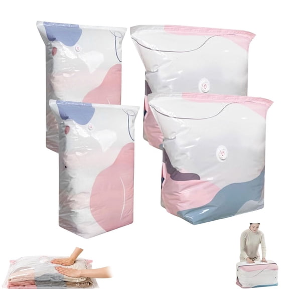 4 Pack No Pump Vacuum Storage Bags (2 Sizes 2 Each), 39×31×12 & 28×20×12 Inch 3D Cube Press & Seal Space Saver Compression Bags for Clothes Comforters Bedding Home Travel Organization