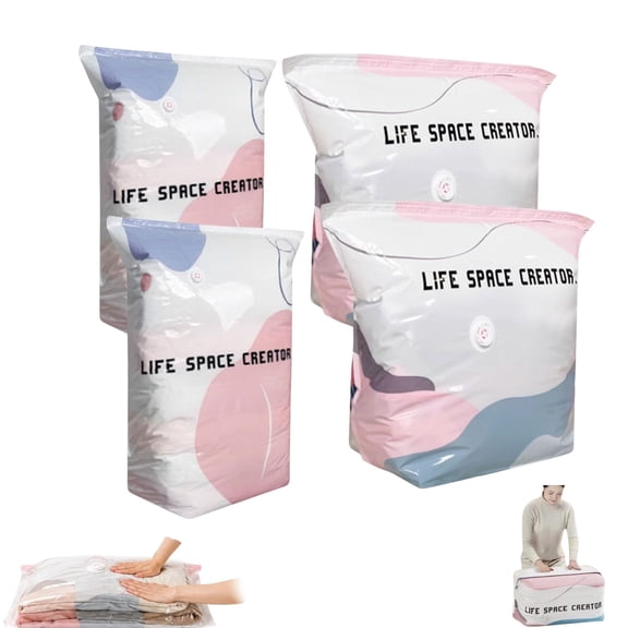 4 Pack No Pump Vacuum Storage Bags (2 Sizes 2 Each), 393112 & 282012 Inch 3D Cube Press & Seal Space Saver Compression Bags for Clothes Comforters Bedding Home Travel Organization