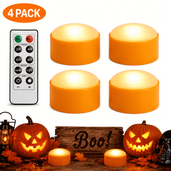 4 Pack Pumpkin Lights, LED Halloween Pumpkin Lights Battery Operated with Timer, Orange Flameless Jack-O-Lantern Lights for Indoor Outdoor Halloween Decorations