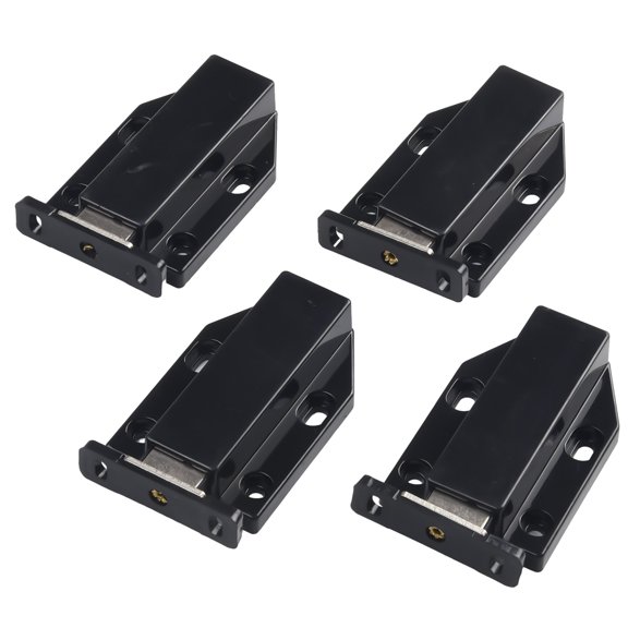 4 Pack Push to Open Cabinet Latches Black, Touch Magnetic Catch for Kitchen Cupboard Doors, Strong Suction Stainless Steel Spring Mechanism, No Handle Required, Easy Install