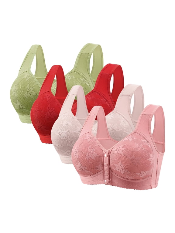 4 Pack Push Up Bras for Women No Underwire Soft Supportive Front Closure Underwear Comfortable Full Coverage Lace Bralette