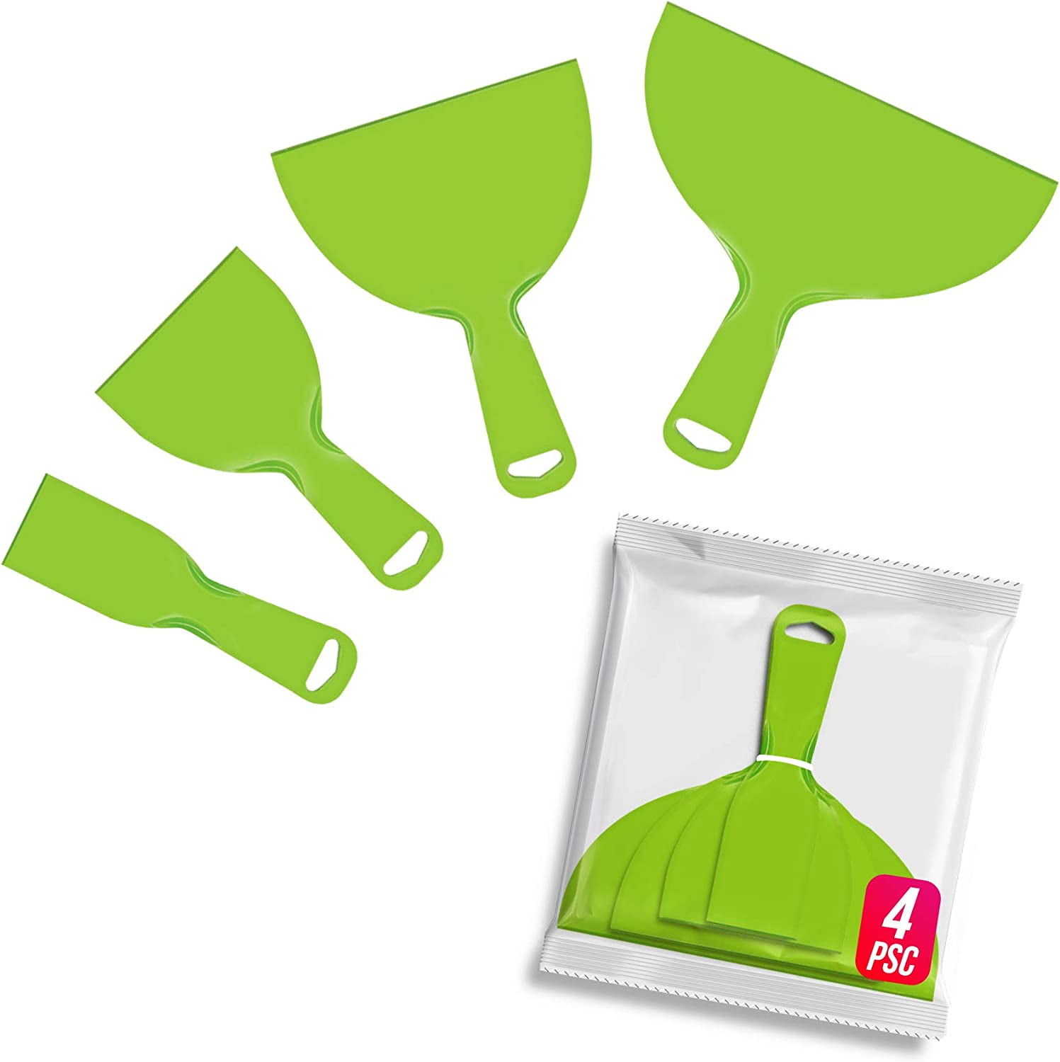4 Pack Putty Knife, Large Size Pack, Flexible Plastic Paint Scraper
