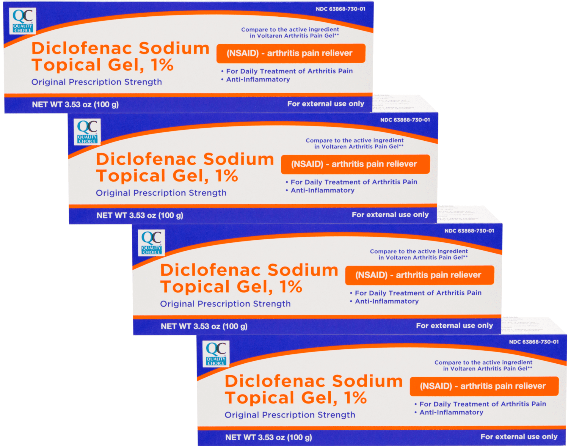 4 Pack QC Diclofenac Sodium Topical Gel Treatment for Arthritis Pain 3.