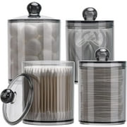 4 Pack Qtip Holder 10-Ounce, 12-Ounce Bathroom Organizer Accessories Storage Containers Plastic Apothecary Jars with Lids for Cotton Ball, Cotton Swab, Floss, Black