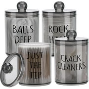 4 Pack Qtip Holder 10-Ounce, 12-Ounce Bathroom Organizer Accessories Storage Containers Plastic Apothecary Jars with Lids for Cotton Ball, Cotton Swab, Floss, Black