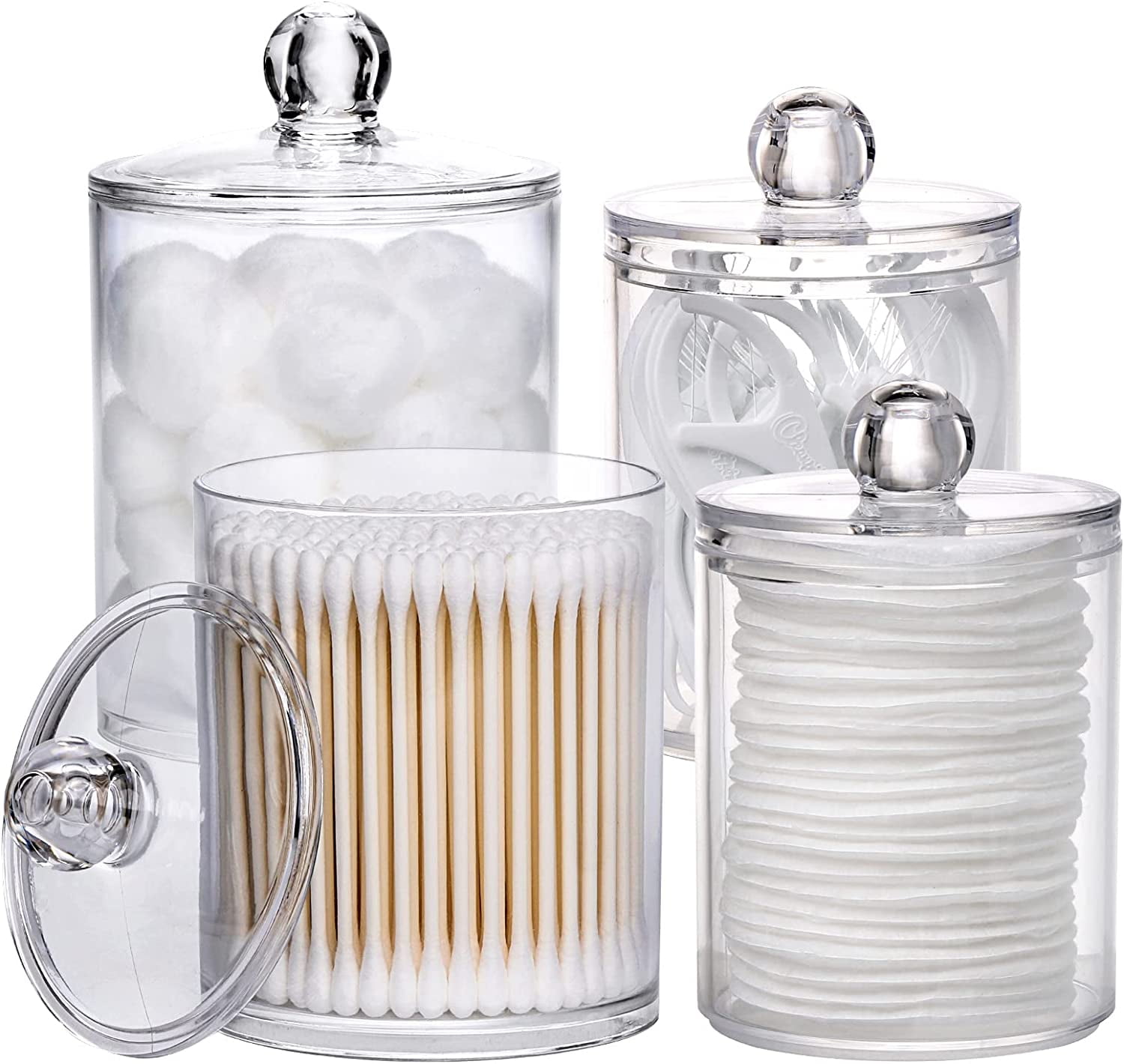 4 Pack Apothecary Jars With Lids,10 Oz Clear Bathroom Organizer Storage for  Cotton Ball, Cotton Swab, Bathroom Decor, Gift, Funny 