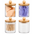 thumbnail image 1 of HBlife 4 Pack Qtip Holder Dispenser with Bamboo Lids - Clear Plastic Apothecary Jar for Makeup Storage - Bathroom Set, 1 of 7